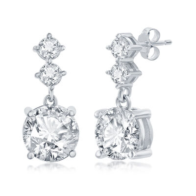 Cubic Zirconia 3-Stone Dangle Stud Earrings in Sterling Silver