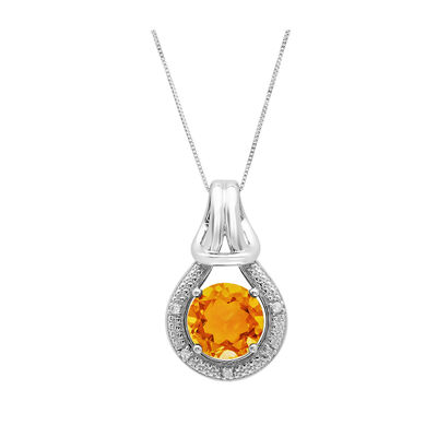 Citrine & Diamond Love Knot Pendant in 10k White Gold