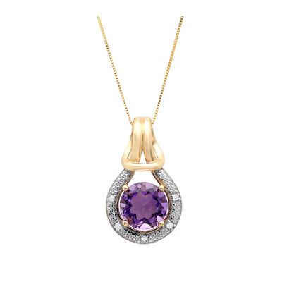 Amethyst & Diamond Love Knot Pendant in 10k yellow Gold
