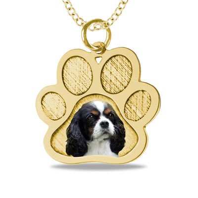 Pet Paw Photo Pendant in 10k Yellow Gold