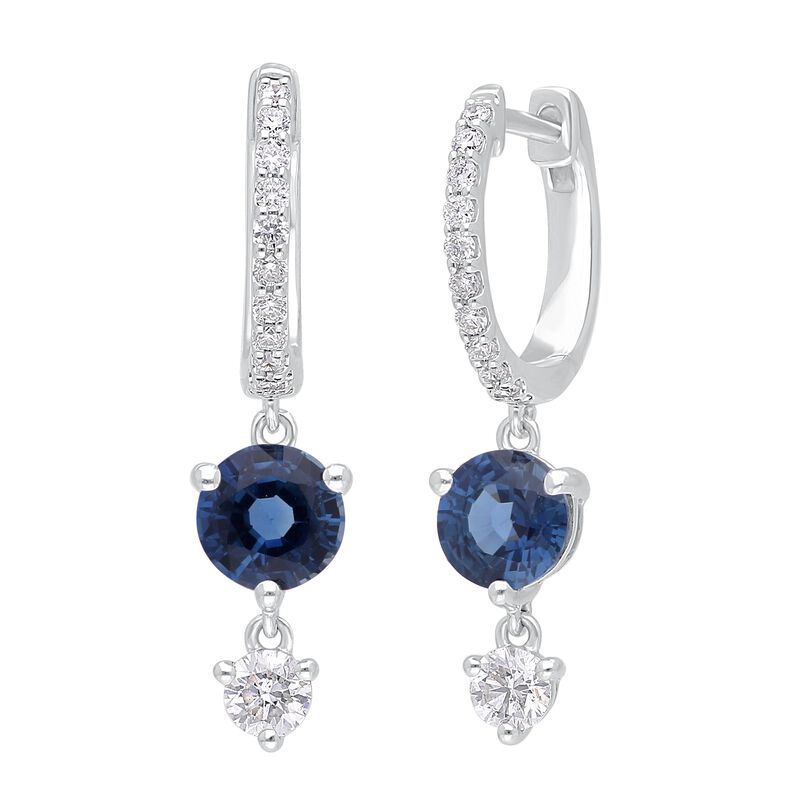 Brilliant-Cut Created Sapphire Lab Grown Diamond Hoop Dangle Earrings in 10k White Gold image number null