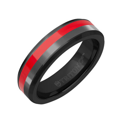 Triton Men's 6mm Red Ceramic and Black & Grey Tungsten Carbide Band