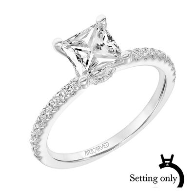 Sybil. ArtCarved Princess-Cut Diamond Engagement Ring Setting in 14k White Gold