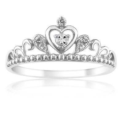 Princess White Topaz & Diamond Tiara Ring in Sterling Silver