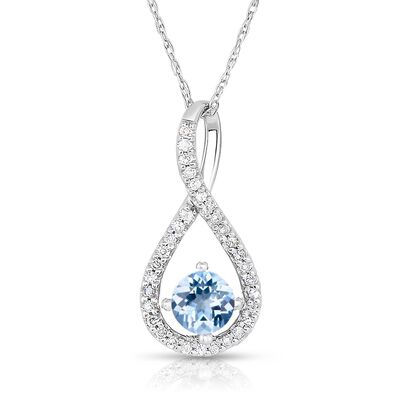 Aquamarine & Diamond Infinity Drop Pendant in Sterling Silver