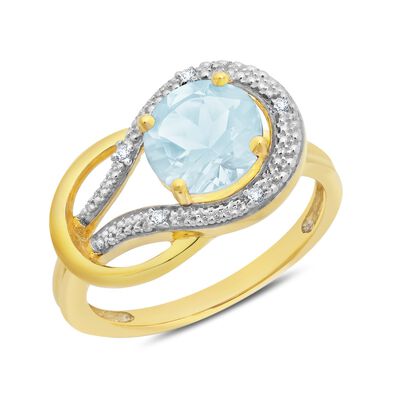 Aquamarine & Diamond Love Knot Ring in 10k Yellow Gold