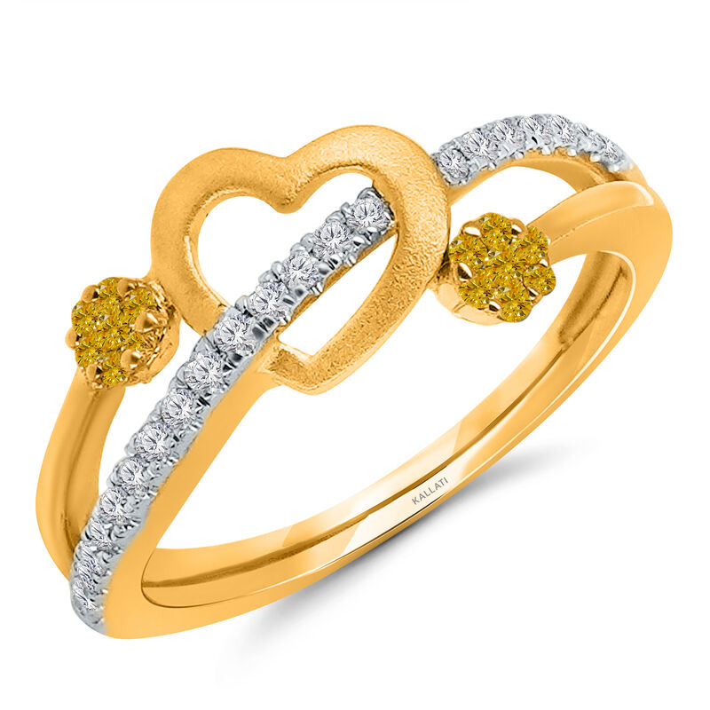 Brilliant-Cut .25ctw. White & Yellow Diamond Heart Ring in 14k Yellow Gold image number null