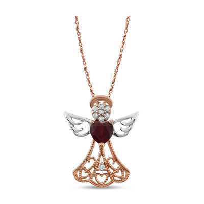Created Ruby & White Sapphire Angel Fashion Pendant in 10k Rose & Sterling Silver