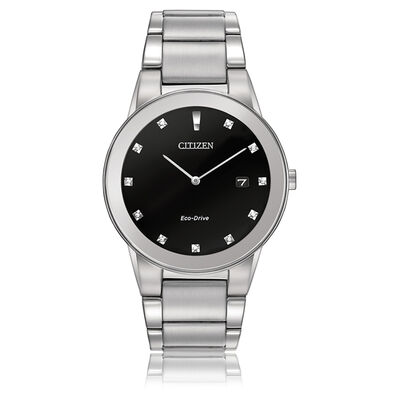 CITIZEN Men's Axiom Stainless Steel Modern Watch with Black Dial & Diamonds