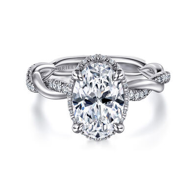 Gabriel & Co. "Ama" 14k White Gold Twist Hidden Halo Oval Setting