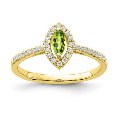 Marquise-Cut Peridot & Diamond Ring in 10k Yellow Gold