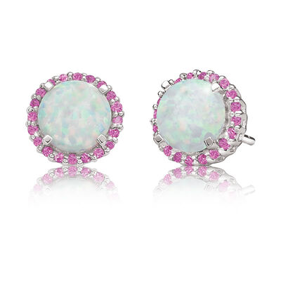 Created Opal & Pink Sapphire Stud Earrings