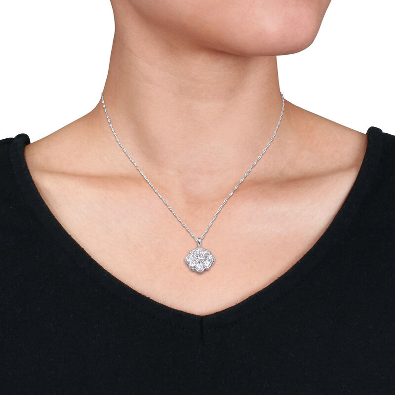 Created Round-Cut Moissanite Flower Pendant in 10k White Gold image number null