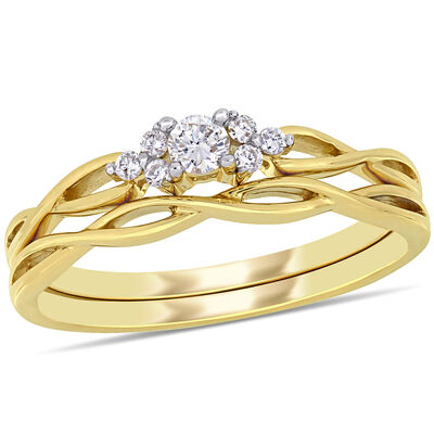 Brilliant-Cut 1/6ctw Twist Bridal Set in 10k Yellow Gold