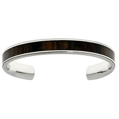 Men's Stainless Steel Wood Inlay Cuff