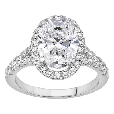 Oval-Cut 3 3/4ctw. Lab Grown Diamond Halo Split Shank Engagement Ring in 14k White Gold