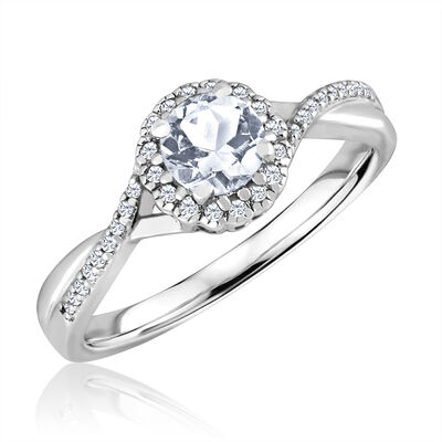 Round-Cut White Topaz & Diamond Infinity Ring in Sterling Silver
