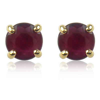 Ruby Brilliant-Cut Stud Earrings in Yellow Gold