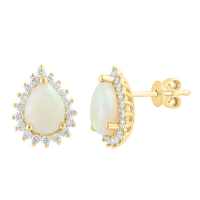 EFFY Opal & Diamond Halo Stud Earrings in 14k Yellow Gold