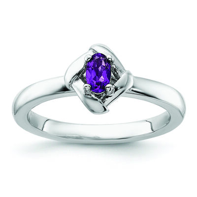 Stackable Oval Amethyst Ring in Sterling Silver