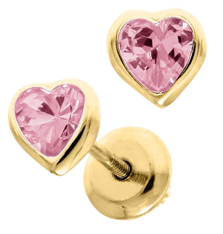 Pink Crystal Baby Earrings in 14k Yellow Gold with Safety Backs image number null