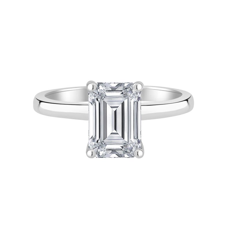 Emerald-Cut Lab Grown 1ct. FG VS Diamond Hidden Halo Solitaire Engagement Ring in 14k White Gold image number null