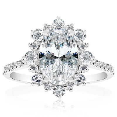 Oval-Cut Lab Grown 2ctw. Diamond Fancy Halo Engagement Ring in 14k White Gold