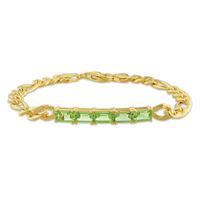 Emerald-Cut Peridot 6mm Bracelet in Yellow Sterling Silver 7.25"