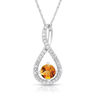Citrine & Diamond Infinity Drop Pendant in Sterling Silver