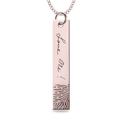 Fingerprint and Handwriting Bar Pendant in 10k Rose Gold