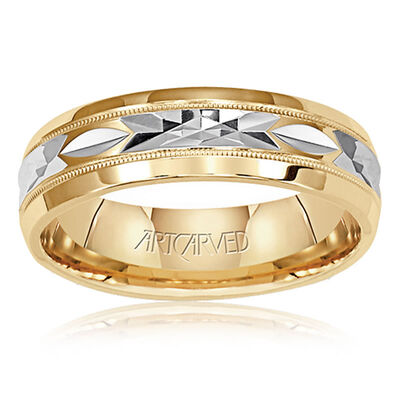 ArtCarved Men's 14k White & Yellow Gold Diamond-Cut Wedding Band
