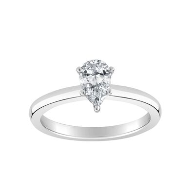 Pear-Shaped Lab Grown 1/2ctw. FG VS Diamond Ribbon Halo Solitaire Engagement Ring in 14k White Gold