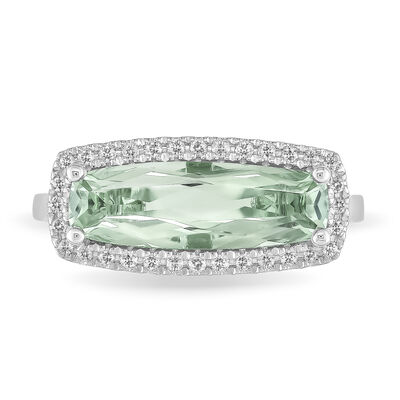 Cushion-Cut Green Amethyst & Diamond Halo Ring in 10k White Gold