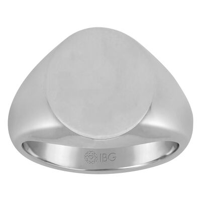 Oval All polished Top Signet Ring 16x16mm in 10k White Gold 