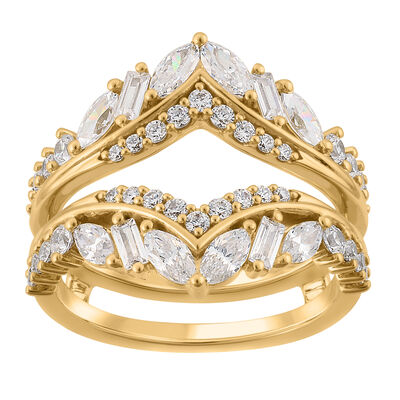 Baguette, Marquise & Brilliant-Cut Lab Grown 1.5ctw. Diamond Double V Diagonal Insert Ring in 14k Yellow Gold