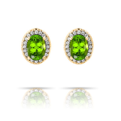 Peridot & Diamond Oval Earrings in 10k Yellow Gold