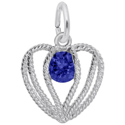 September Birthstone Held in Love Heart Charm in Sterling Silver