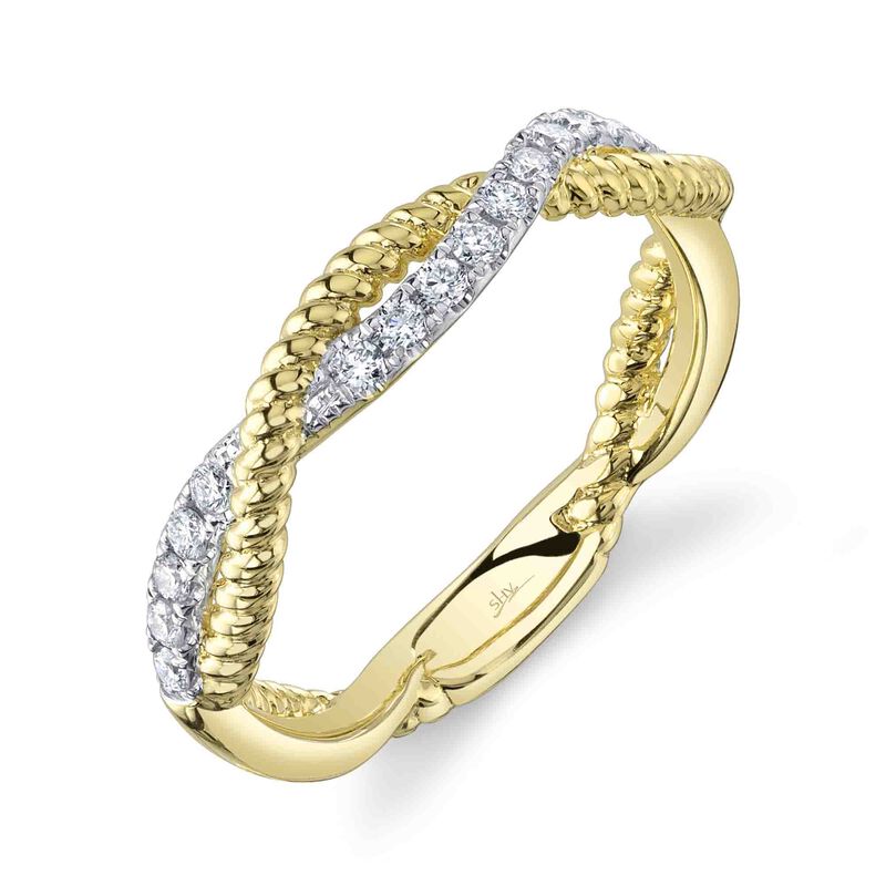 Shy Creation Brilliant-Cut .22ctw. Diamond Fashion Link Twist Ring in 14k Yellow Gold image number null