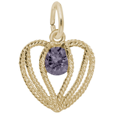 June Birthstone Held in Love Heart Charm in 10k Yellow Gold