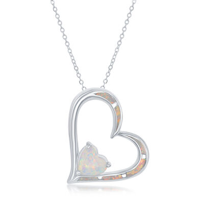 Created Opal Heart Pendant in Sterling Silver 
