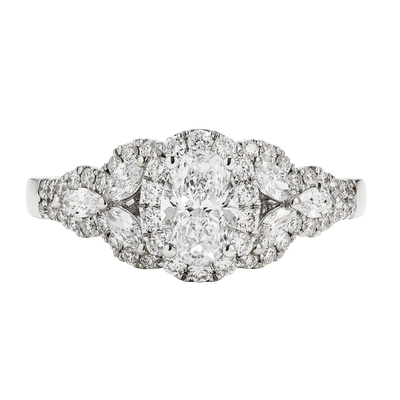 Rhapsody. 1+ctw. Oval Diamond Halo Engagement Ring in 14k White Gold