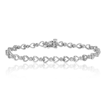 Heart-Link 1/4ct. Diamond Bracelet in 14k White Gold