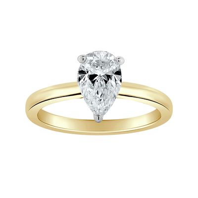 Pear-Shaped Lab Grown 3/4ctw. FG VS Diamond Hidden Halo Solitaire Engagement Ring in 14k Yellow Gold