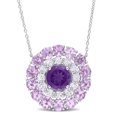 Brilliant-Cut African Amethyst White Topaz Necklace with Chain in Sterling Silver 18"