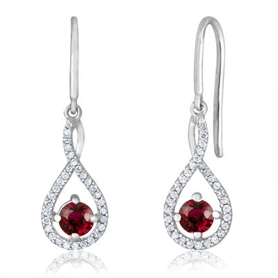 Ruby Twist Dangle Infinity Diamond Earrings in Sterling Silver