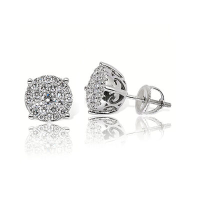 Diamond Round Cluster Stud 1ctw Earrings in 14k White Gold