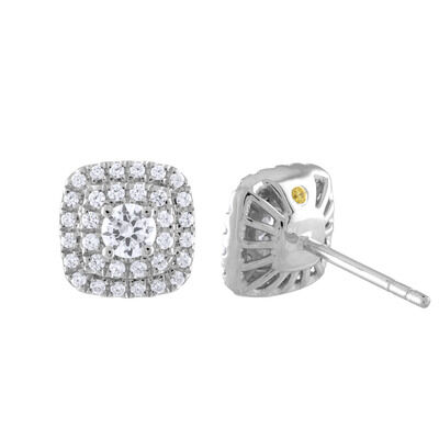 Lab Grown 5/8ct. Diamond Cushion Halo Stud Earrings in 14k White Gold