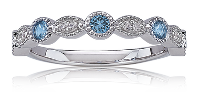 Blue Topaz  & Diamond Stackable Band in 10k White Gold