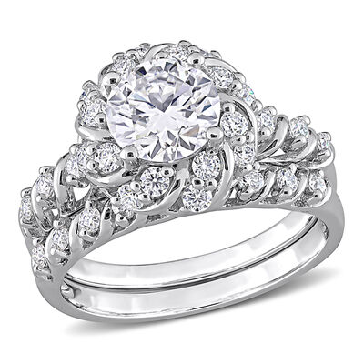 Brilliant-Cut 1 7/8ctw. Moissanite Halo Bridal Set in Sterling Silver