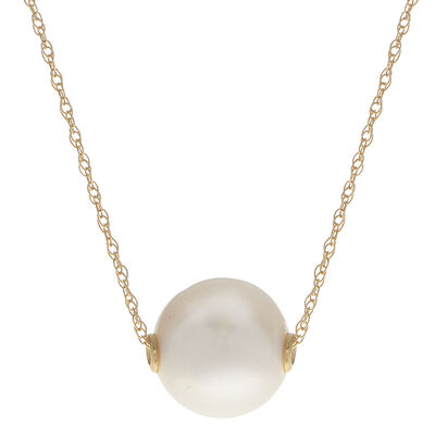 Imperial Pearl 10k Yellow Gold White Freshwater Pearl Necklace (9-10 mm)